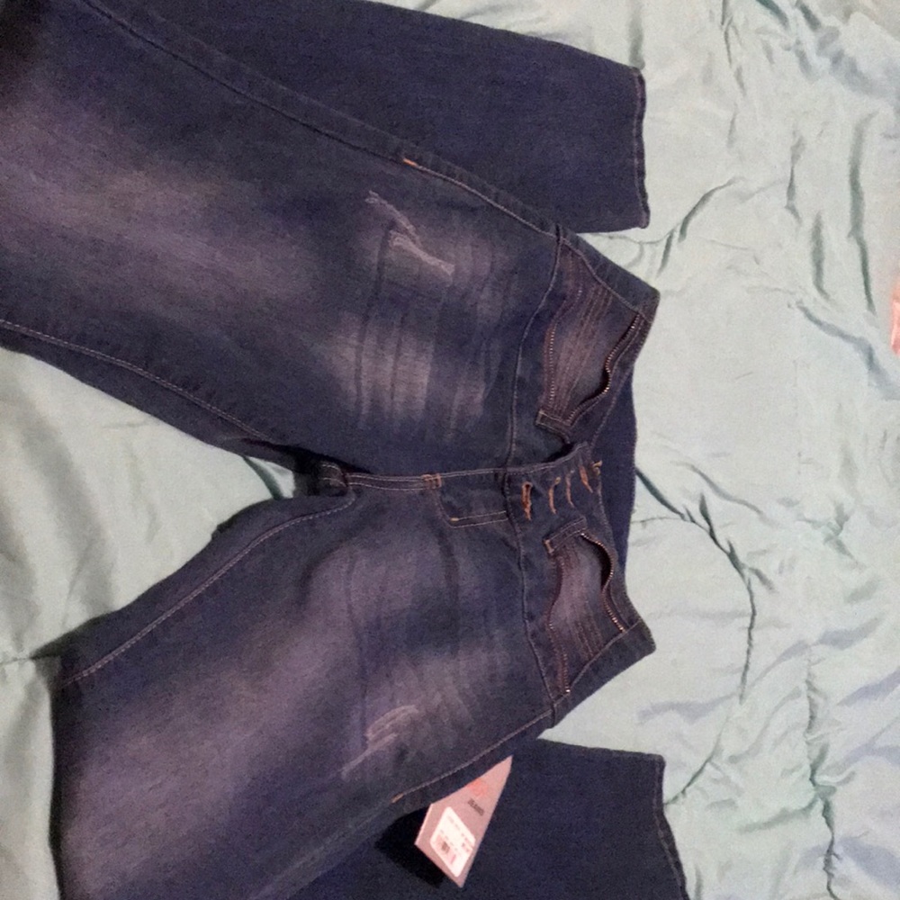 High-waisted dark washed skinny jeans